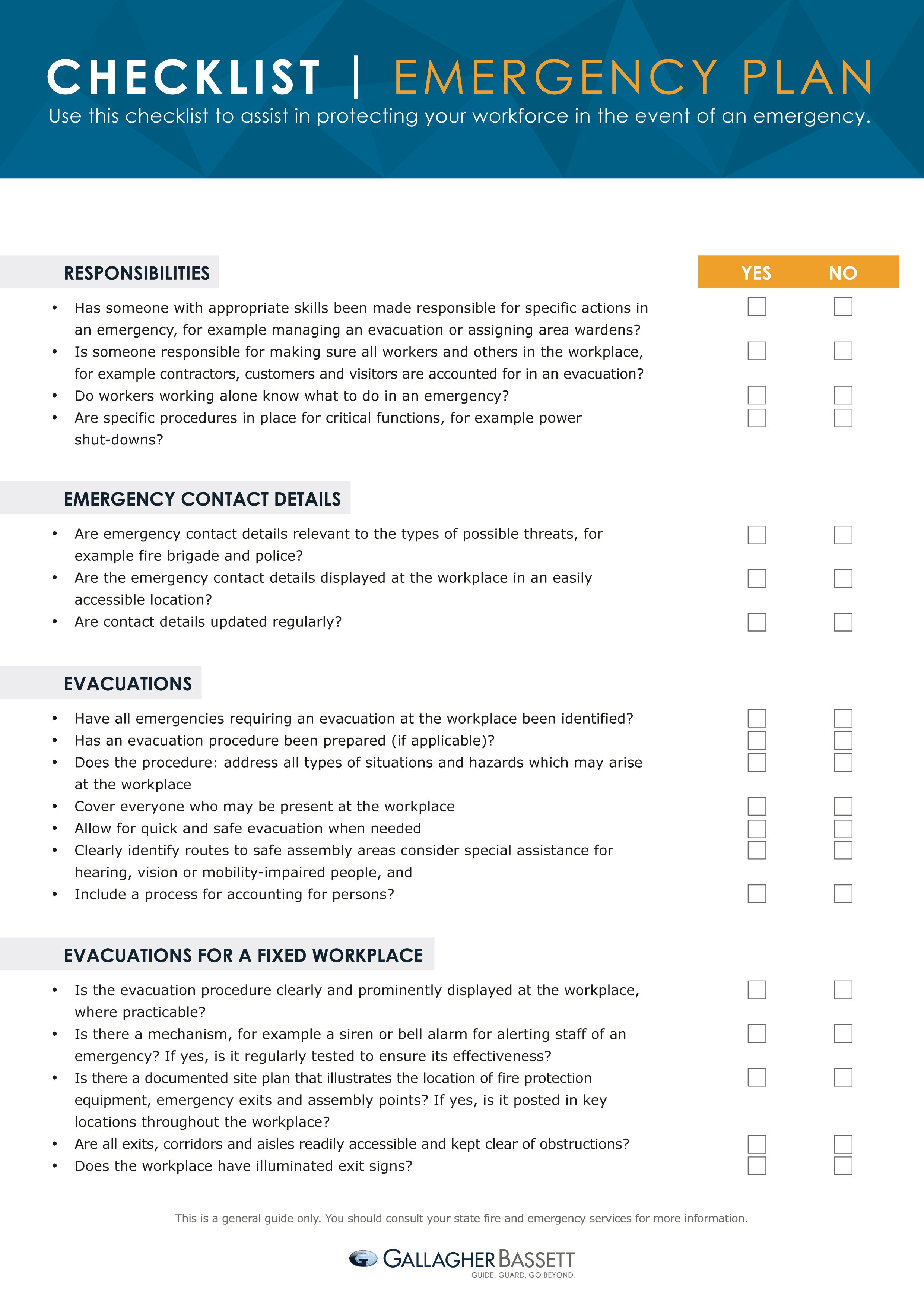 CHECKLIST EMERGENCY PLAN CHECKLIST EMERGENCY PLAN